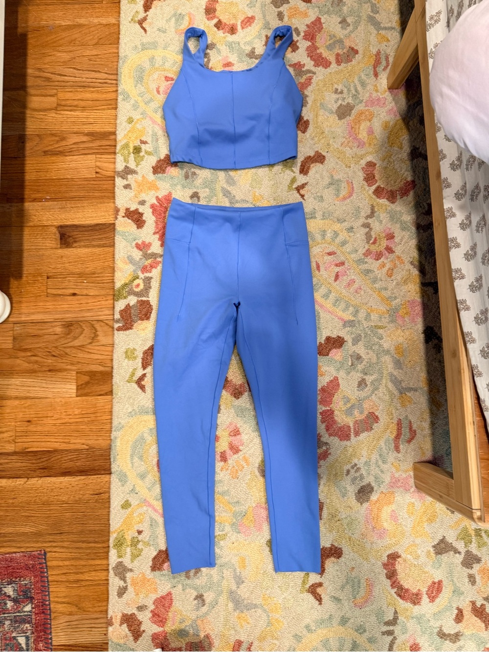 Cropped Scoop Sports Top & High-Waist Leggings Set - Cornflower Blue